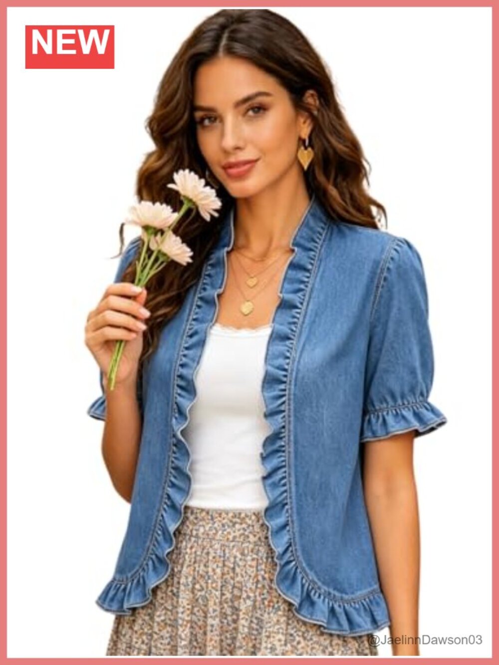 Pleated puff sleeve denim jacket short sleeve cardigan open front